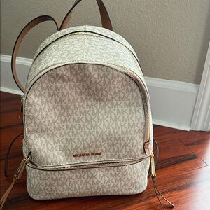 Michael Kors Beige Monogram Rhea  Medium Backpack NWOT